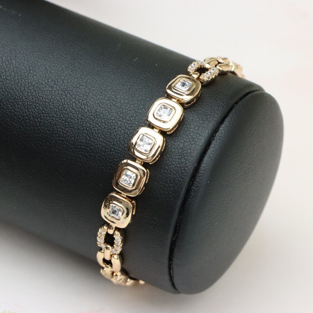"Cushion Cut Crystal Rose Gold Link Bracelet, XPBL0770 - Picture 6 of 12
